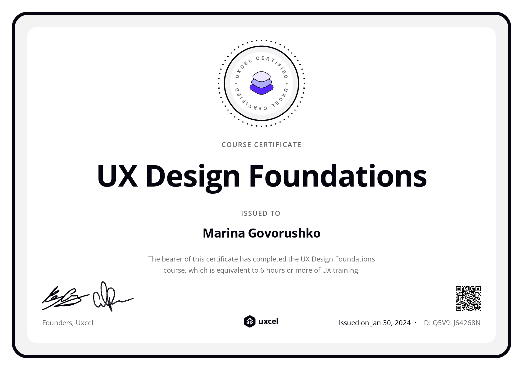 Marina Govorushko's certificate